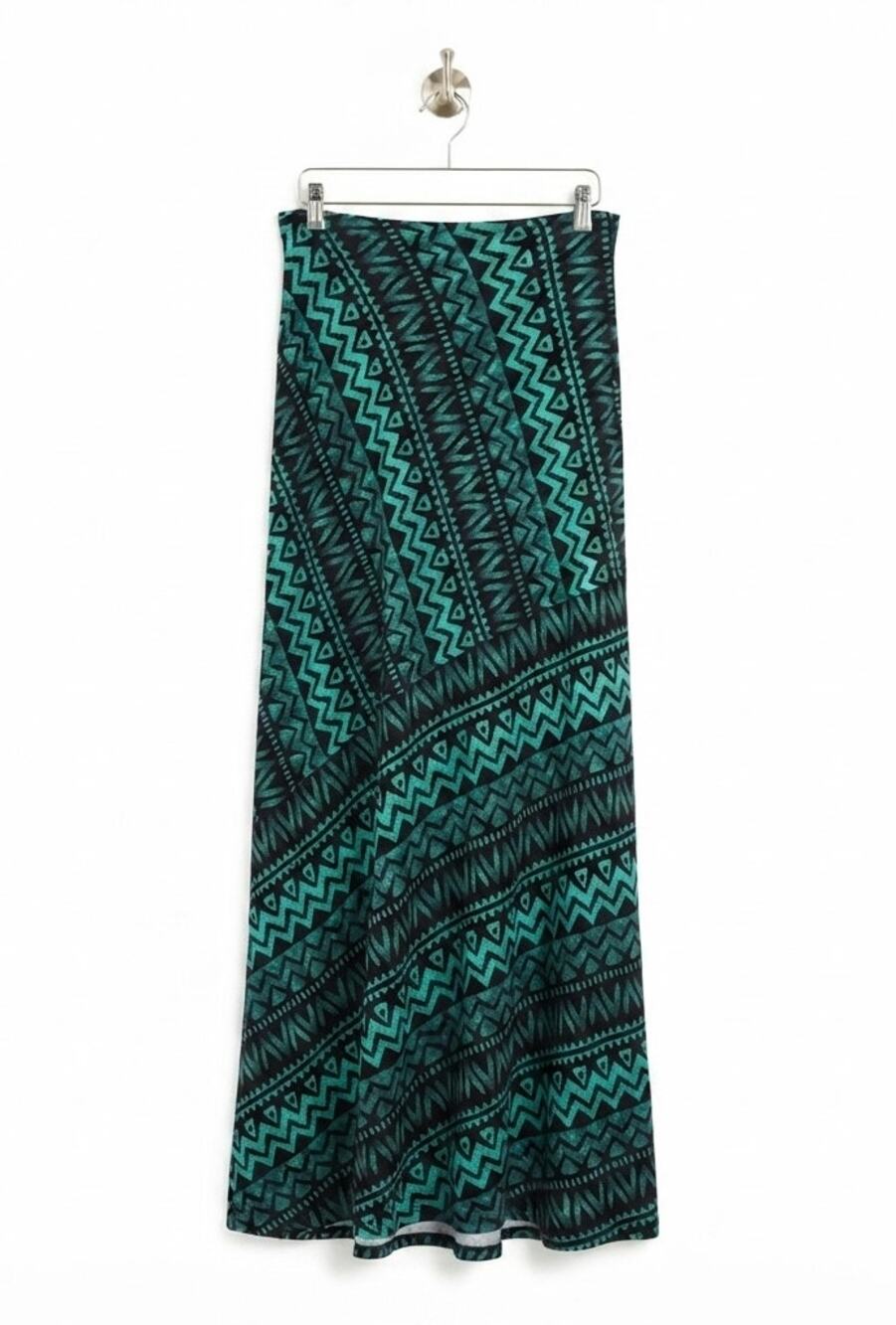 Matty M Geometric Print Teal & Black Ikat Maxi Skirt size Medium